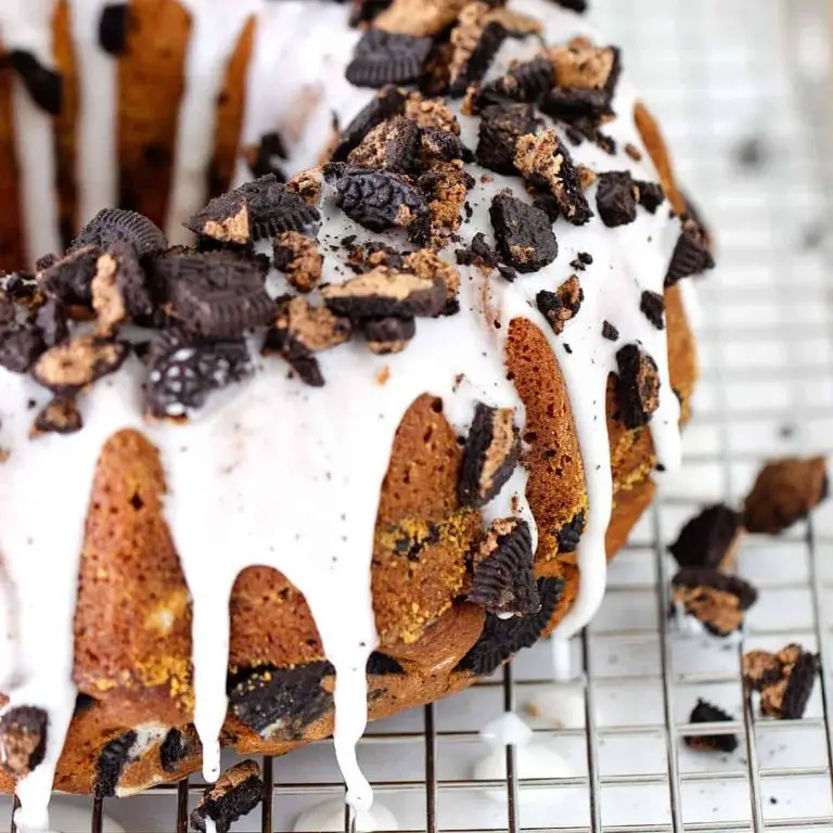 Oreo pound cake with vanilla glaze