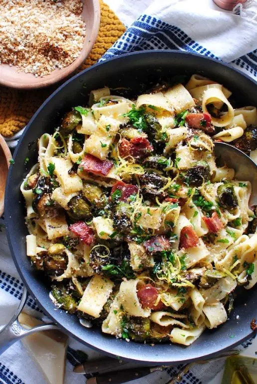 Pasta with Roasted Brussels Sprouts and Bacon