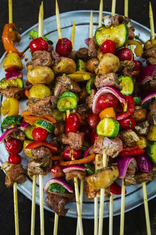 Pork Cushion Kebabs with Vegetables