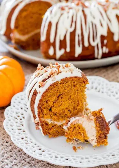 Pumpkin Spice Preachers Cake with Cream Cheese Swirl