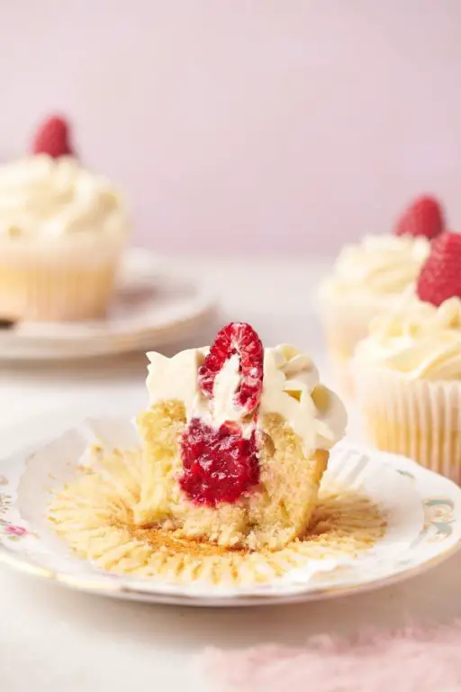 Raspberry Cream Filled Vanilla Cupcakes