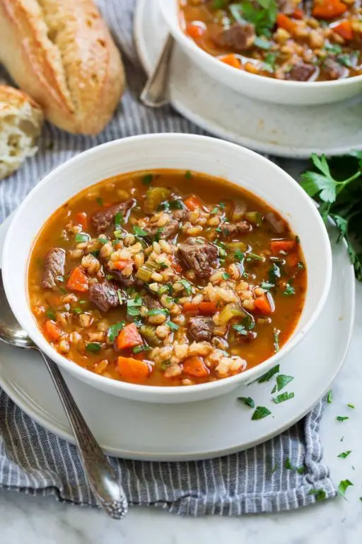 Rich Beef and Barley Soup with tender vegetables