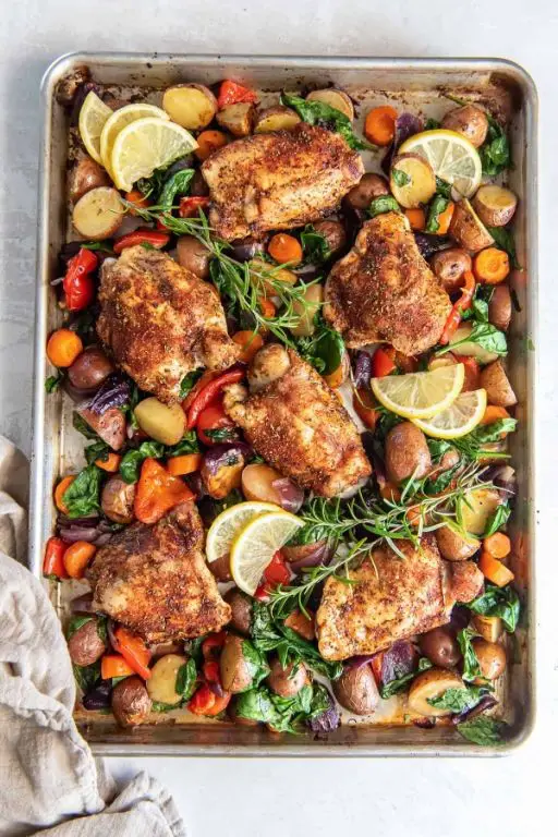 Sheet pan roasted vegetables with chicken