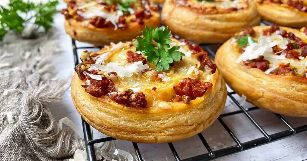 Spicy Sausage Puff Pastry Pinwheels