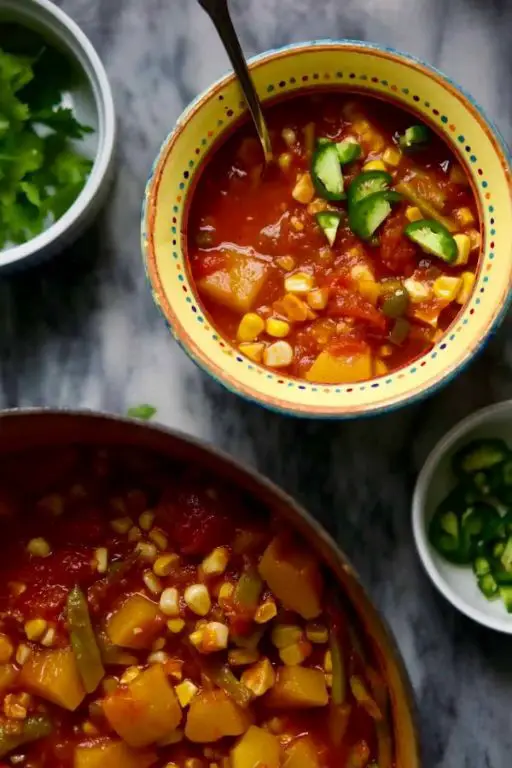 Spicy Three Sisters Soup with Chili Peppers