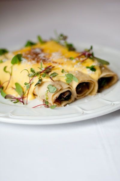 Spinach and Mushroom Crepes with Hollandaise