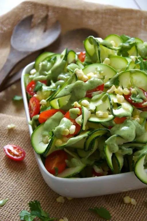 Spiralized Zucchini Salad with Avocado Dressing