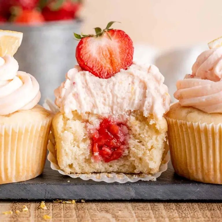 Strawberry Jam Filled Lemon Cupcakes