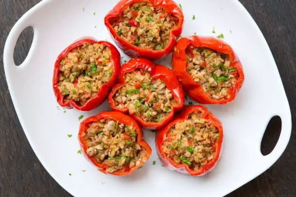 Stuffed Bell Peppers with Brown Rice and Ground Turkey