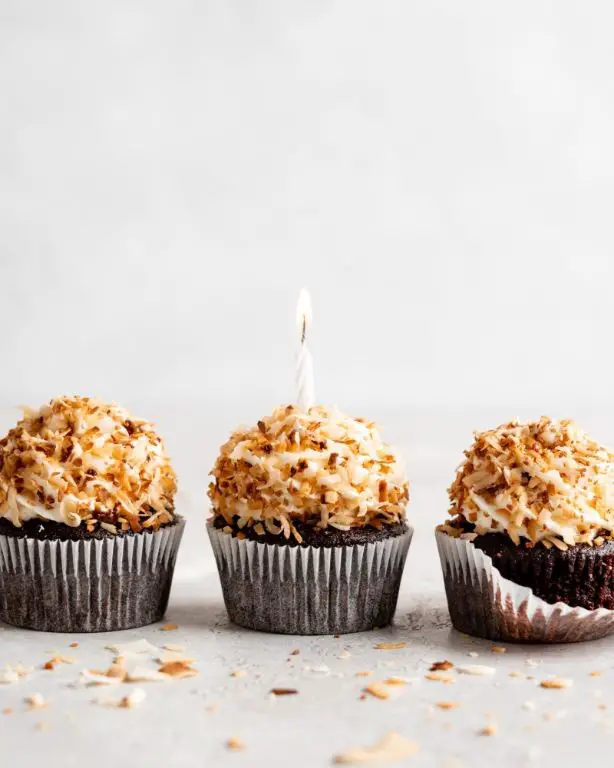 Toasted Coconut Filled Chocolate Cupcakes