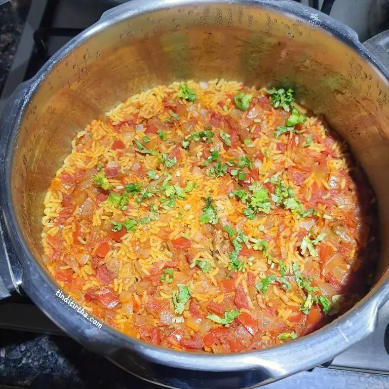 Tomato Rice with Cucumber Raita