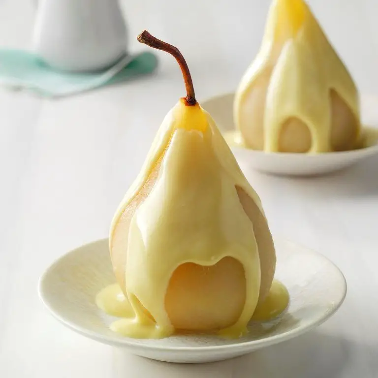 Vanilla Poached Pears with pears, sugar, and vanilla extract.