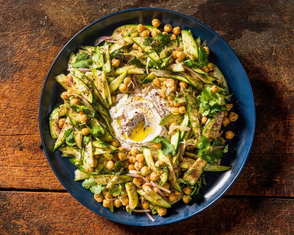 Zucchini and Chickpea Salad with Tahini Dressing
