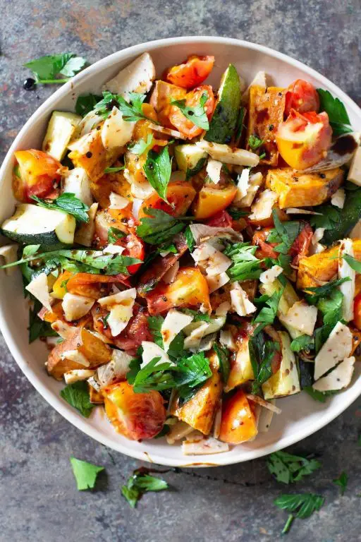 Zucchini and Sweet Potato Salad with Balsamic Glaze