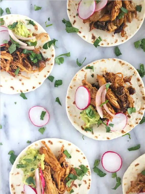 Adobo Chicken Tacos with Pickled Onions