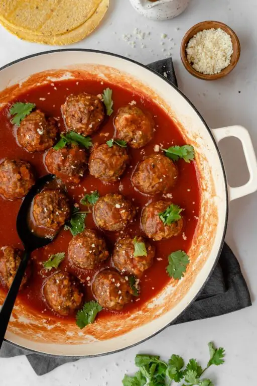 Adobo-Spiced Meatballs in Tomato Sauce