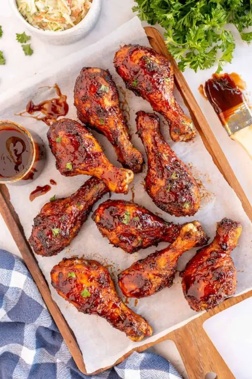 Air Fryer BBQ Chicken Drumsticks with Coleslaw
