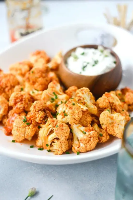Air Fryer Buffalo Cauliflower Bites with Blue Cheese Dip