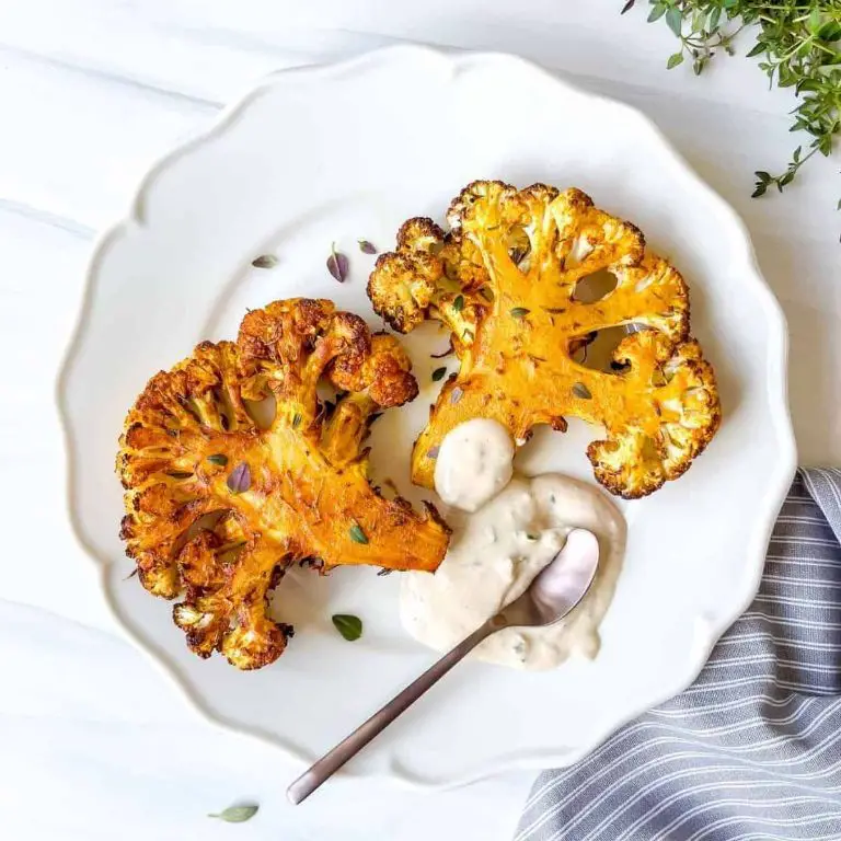 Air Fryer Cauliflower Steaks with Tahini Dressing