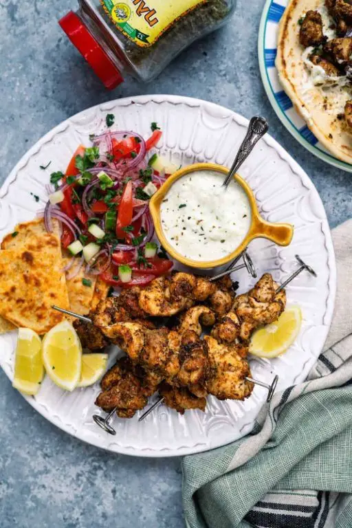 Air Fryer Greek Chicken Souvlaki with Tzatziki