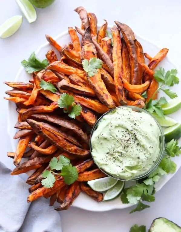 Air Fryer Sweet Potato Fries with Avocado Dip