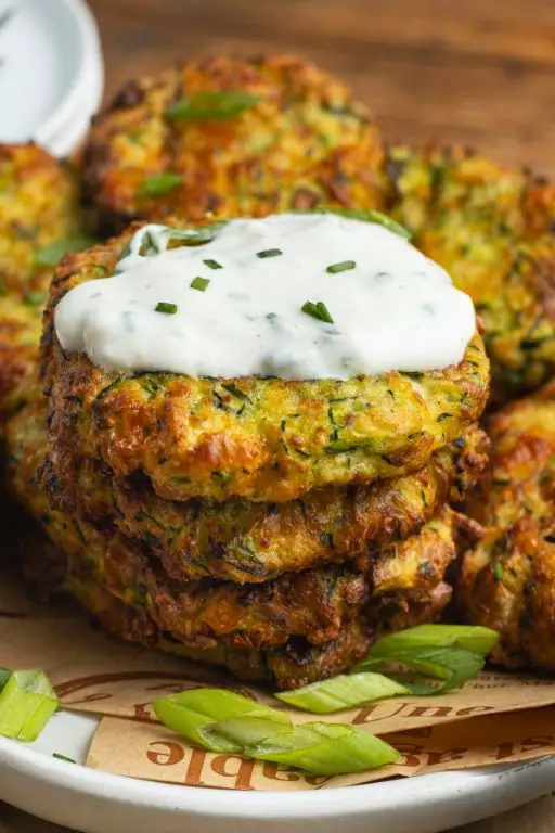 Air Fryer Zucchini Fritters with Greek Yogurt Dip
