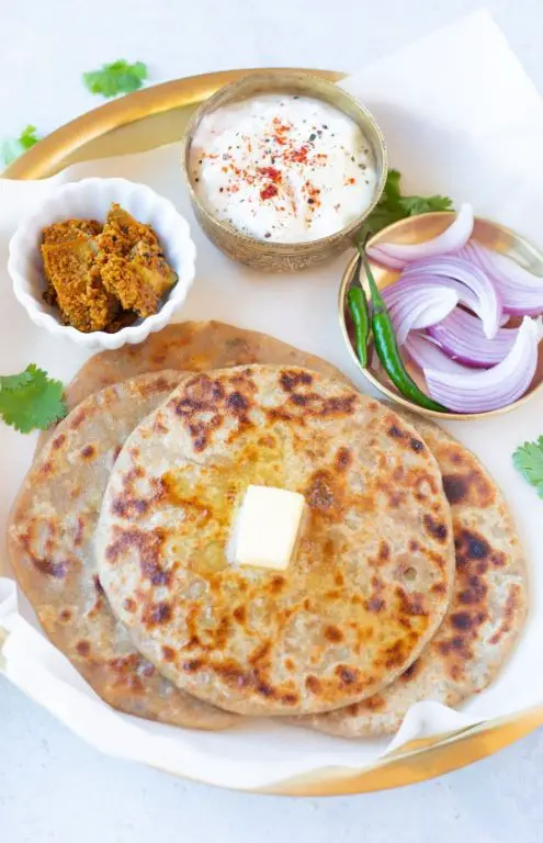 Aloo Paratha with Ghee and Yogurt