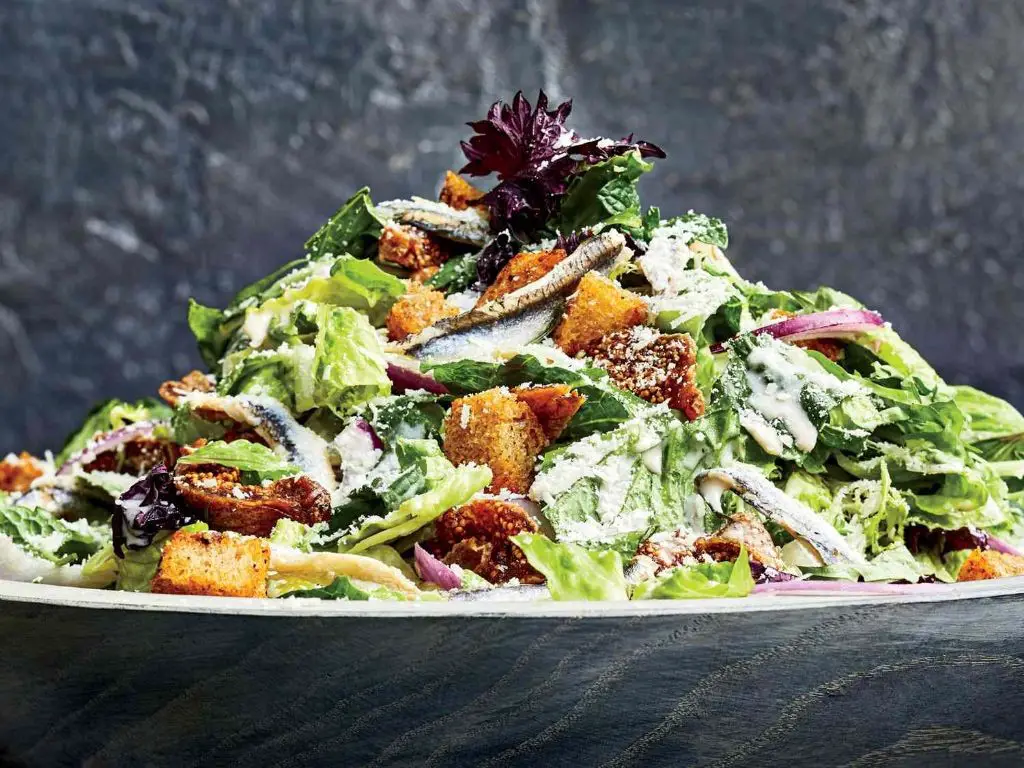 Anchovy Caesar Salad with Croutons
