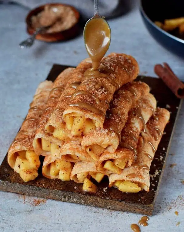 Apple Cinnamon Blintzes with Caramel Drizzle