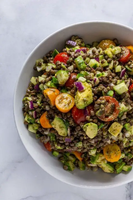 Avocado and Lentil Salad with Lime Cilantro Dressing
