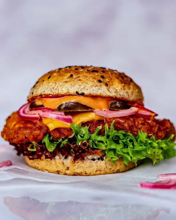 BBQ Buffalo Chicken Burgers with Pickled Onions