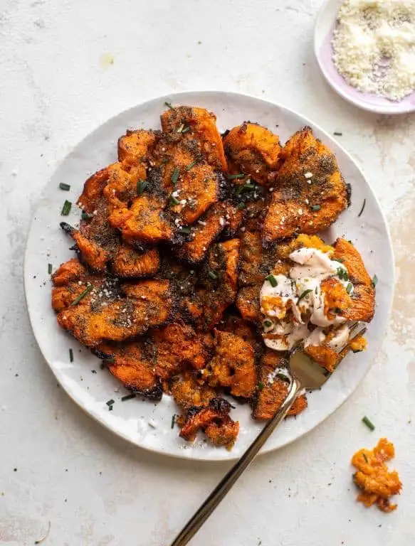 BBQ Ranch Smashed Sweet Potatoes