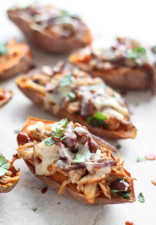 BBQ Shredded Chicken Sweet Potato Skins