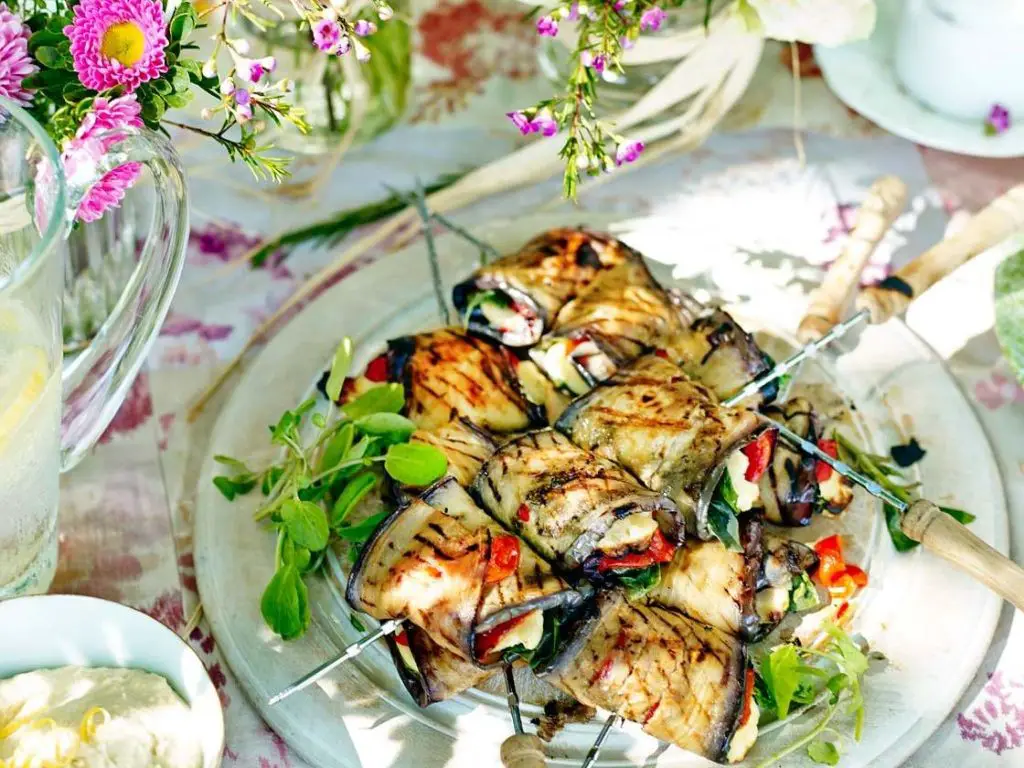 Baby Eggplant and Halloumi Skewers