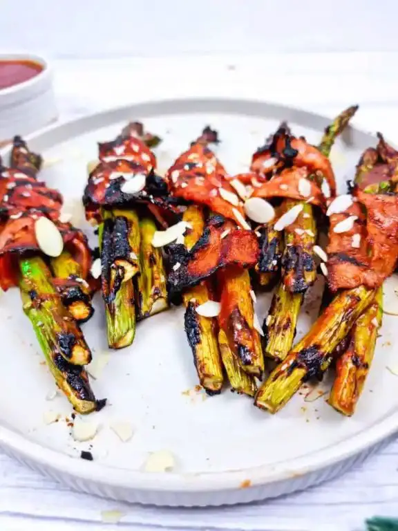 Bacon Wrapped Asparagus with Cranberry Glaze