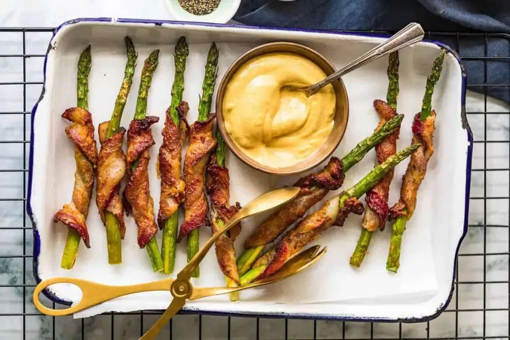 Bacon Wrapped Asparagus with Mustard Drizzle