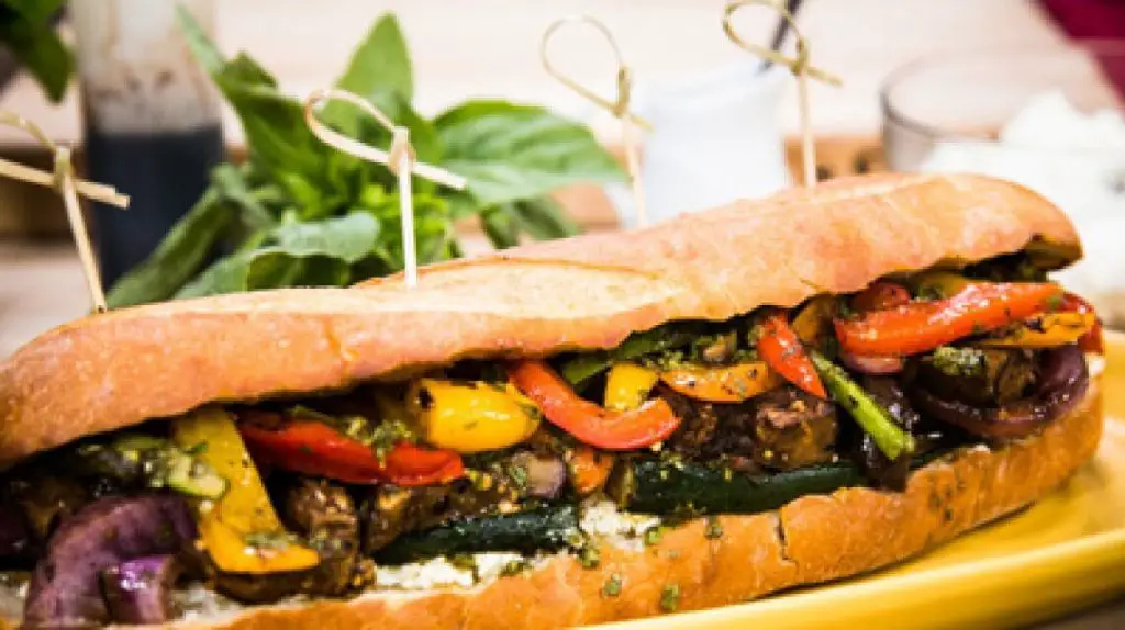 Baguette Sandwich with Grilled Vegetables and Goat Cheese