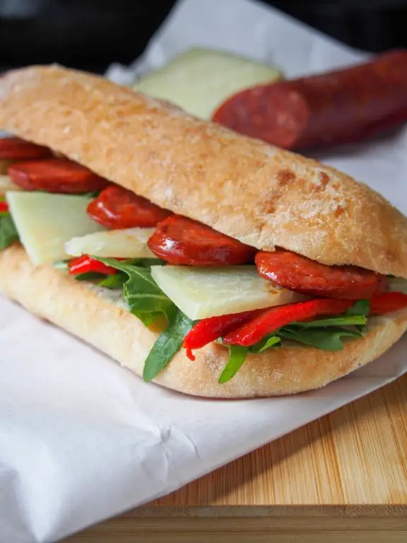 Baguette Sandwich with Spicy Chorizo and Manchego Cheese