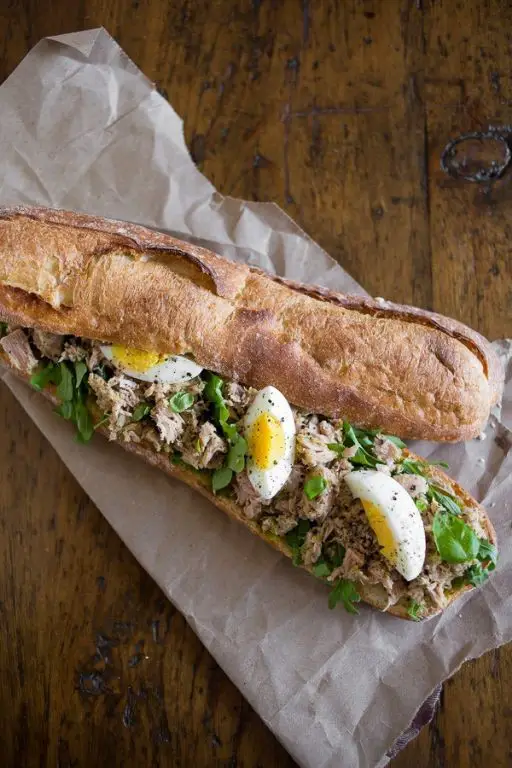 Baguette Sandwich with Tuna Salad and Arugula