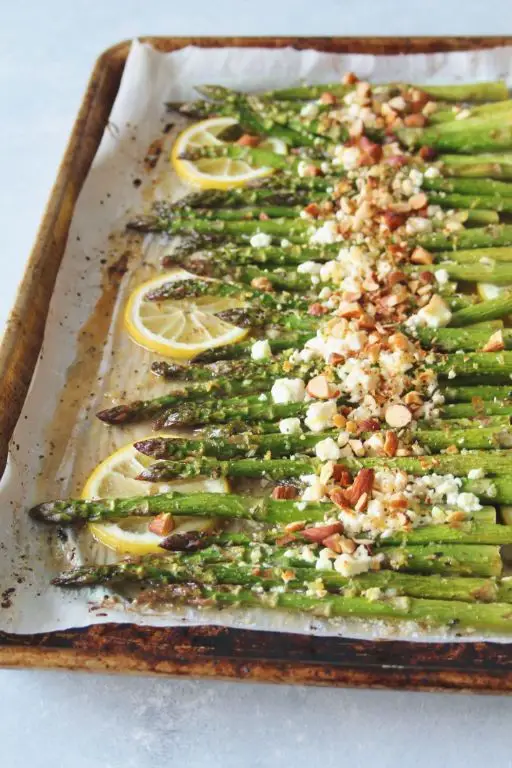 Baked Asparagus with Almonds and Feta