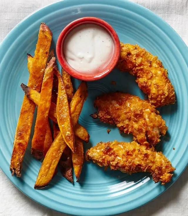 Baked Chicken Tenders with Sweet Potato Fries