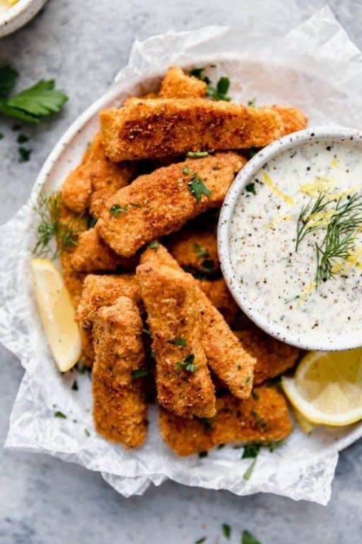 Baked Fish Sticks with Tartar Sauce