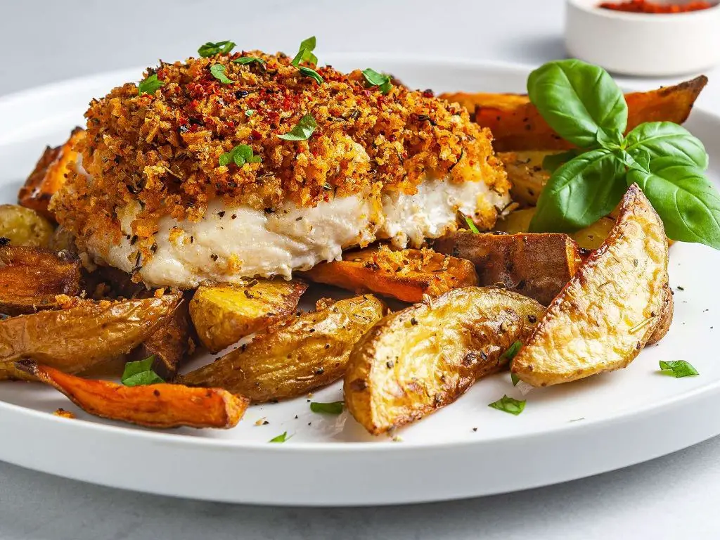 Baked Hake with Garlic and Parsley Breadcrumbs