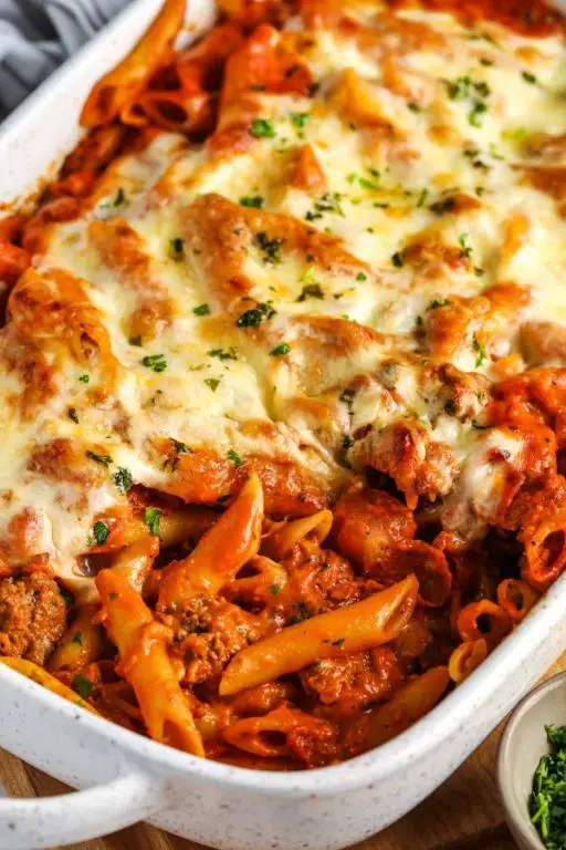 Baked Mostaccioli with Marinara Sauce