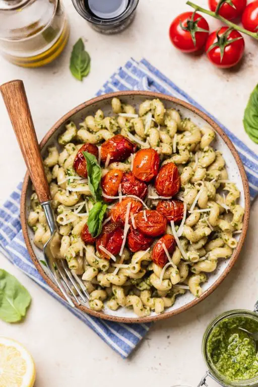 Baked Mostaccioli with Pesto and Cherry Tomatoes