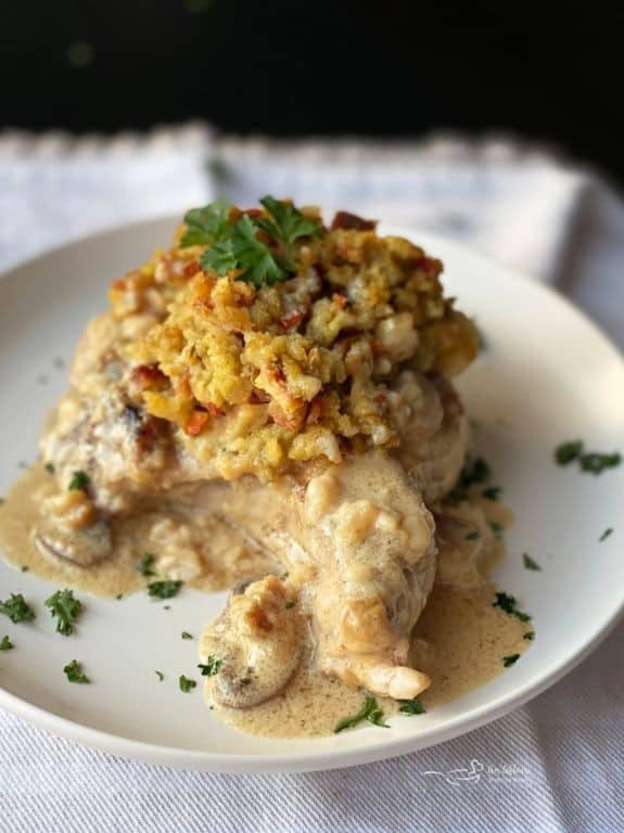 Baked Pork Chops with Mushroom Stuffing