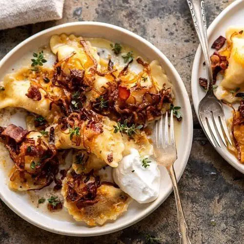 Baked Potato Pierogies with Caramelized Onions
