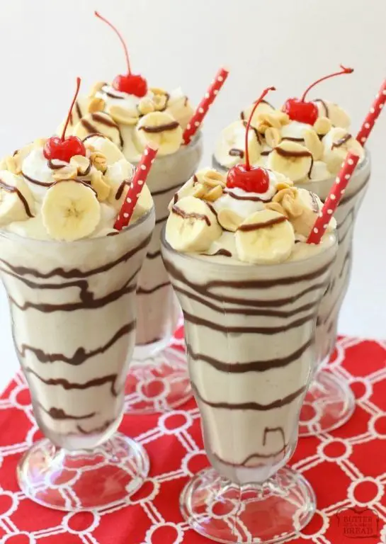Banana Split Milkshake with Whipped Cream