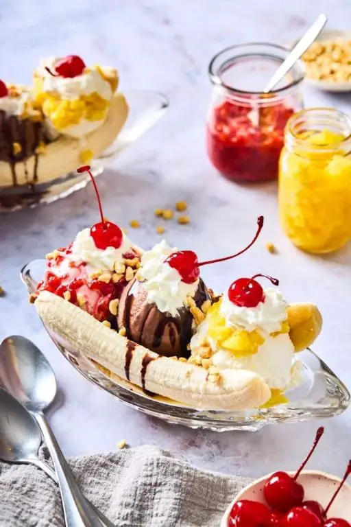 Banana Split Sundae with Whipped Cream