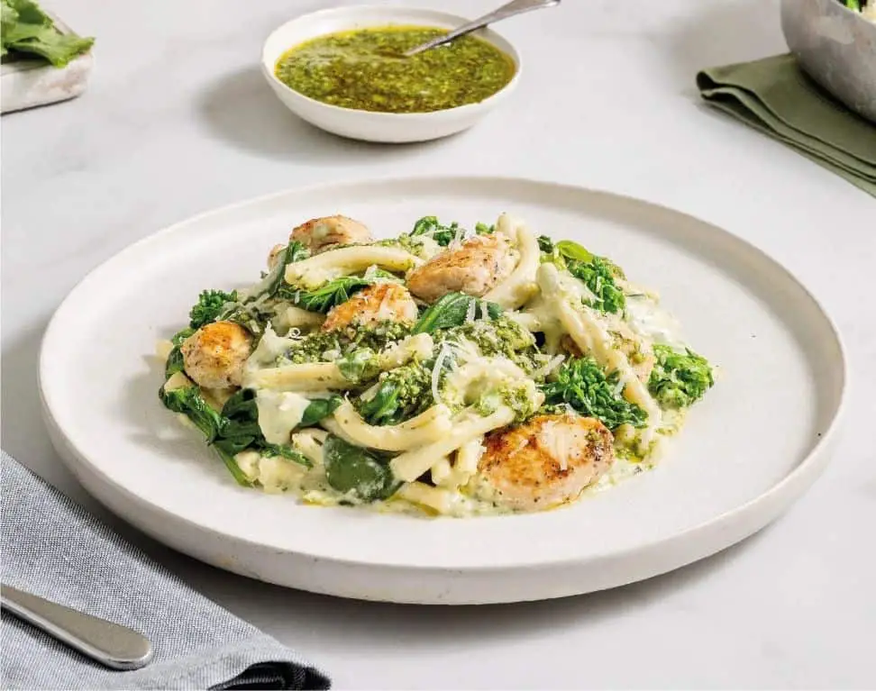 Basil Mascarpone Pasta with Grilled Chicken